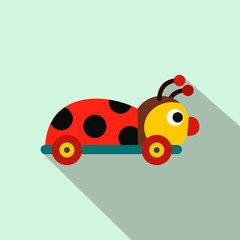 Colored ladybug toy on a wheels flat icon 