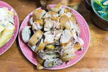 Duck stewed with gravy in the plate for make a sacrifice to gods on Chinese new year day