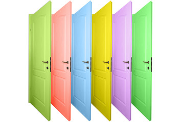 multicolored doors isolated on a white