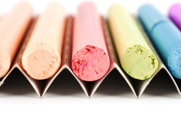 chalks in a variety of colors arranged