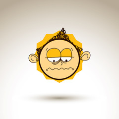 Vector graphic drawing of melancholy personality face, bizarre