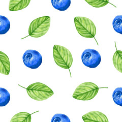 Blueberry watercolor illustration ,seamless pattern