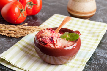 Vegetable gratin cooked in the oven, close up