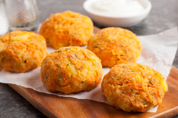 Healthy vegetarian cutlets with potato, carrot, onion