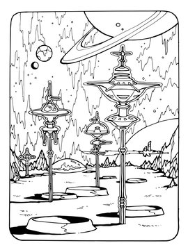 coloring page for adults; space theme; cosmos