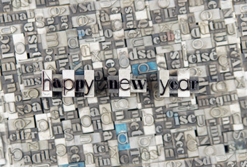 Happy New Year - caracteres d'imprimerie en plomb 