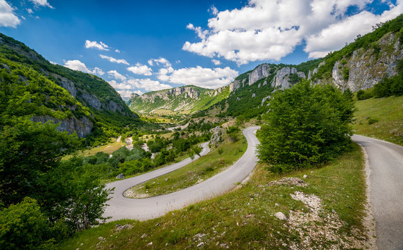 Serpentine mountain road in Nevidio - invisible canyon of river Komarnica, popular touristic spot in Montenegro.