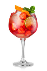 Strawberry fruit alcohol cocktail (Mojito) isolated
