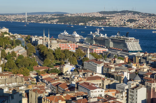 Panoramic view of Bosphorus and Istanbul from Galata tower