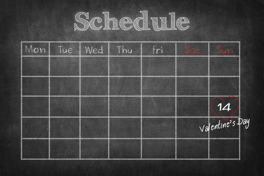 Schedule on blackboard, 14 Valentine's Day