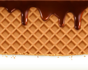 Waffles and chocolate, vector seamless horizontal pattern