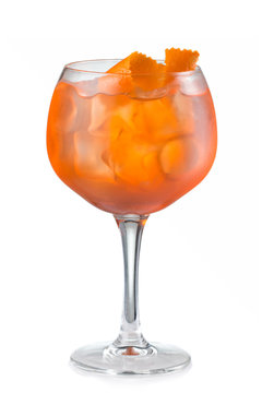 Fruit alcohol cocktail with orange slice isolated on white