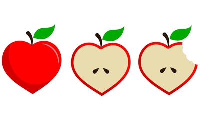 Heart Shaped Apple Fruit Vector Set in Three Steps