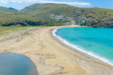The aegean sea in one of the most beautiful beaches in Mykonos,