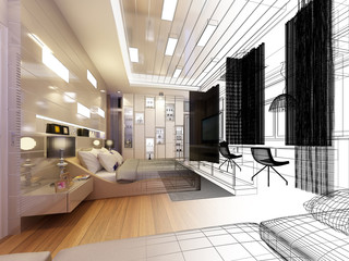 abstract sketch design of interior bedroom