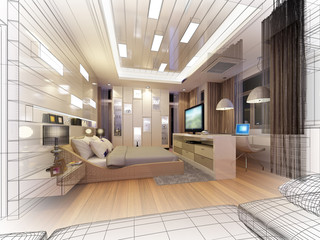 Fototapeta na wymiar abstract sketch design of interior bedroom