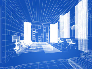 abstract sketch design of interior bedroom