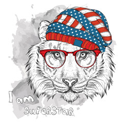 Hand tiger in a USA hat. Vector illustration