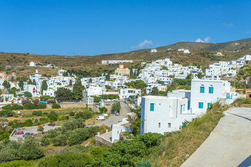 Naklejka premium Panoramic view of a village in Mykonos, Greece.