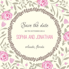 Wedding invitation watercolor with flowers. 