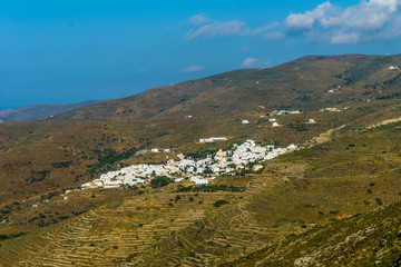 Fototapeta na wymiar Panoramic view of a village in Mykonos, Greece.