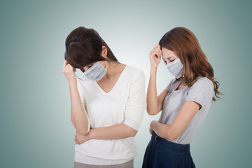 woman with her friends with mask
