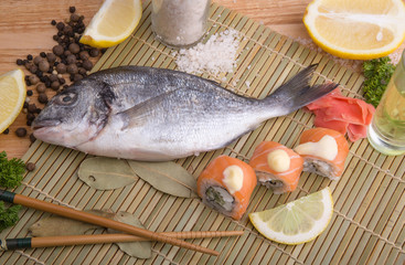  fresh fish with lemon, butter, salt and pepper