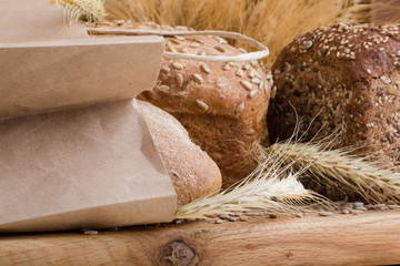 f bread with cereals on a fabric background brown color.