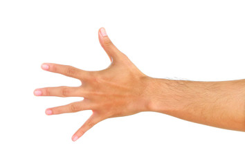 Man hand isolated on white background.