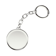Blank round silver key chain with key ring isolated on white background