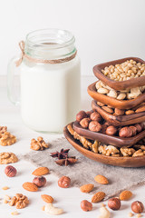 Vegan milk from nuts in glass jar