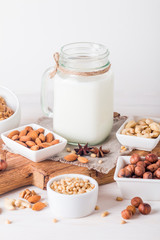 Vegan milk from nuts in glass jar