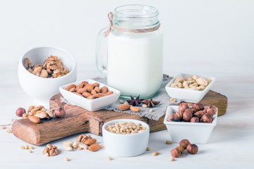 Vegan milk from nuts in glass jar