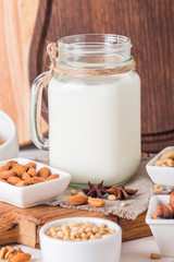 Vegan milk from nuts in glass jar