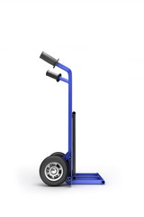 blank blue two-wheeled hand truck for transporting heavy loads,
