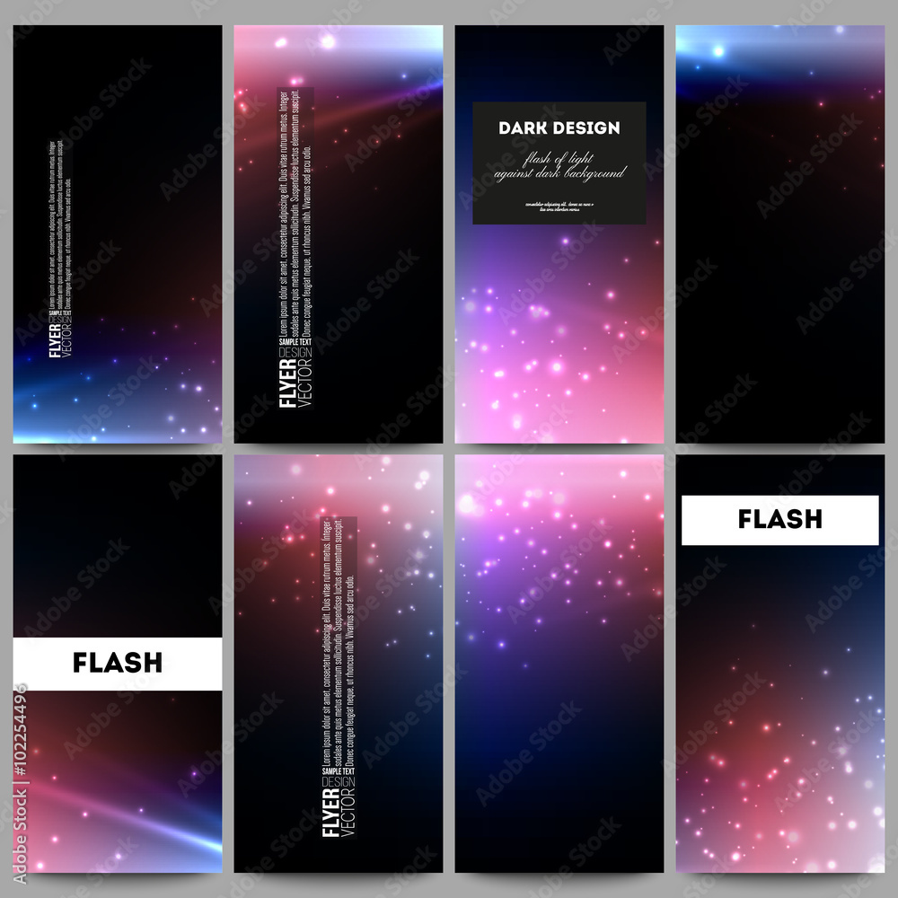 Wall mural set of modern vector flyers. flashes against dark background