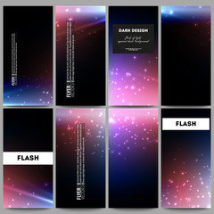 Set of modern vector flyers. Flashes against dark background