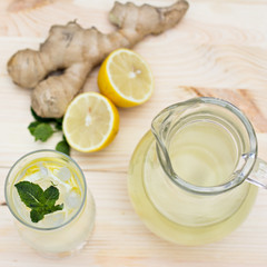 Lemonade with lemon and ginger