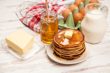 High pile of delicious pancakes