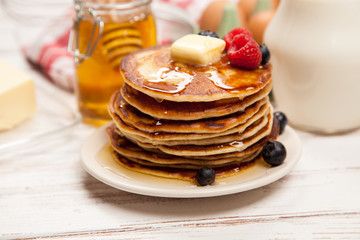 High pile of delicious pancakes