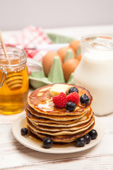 High pile of delicious pancakes