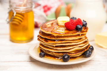High pile of delicious pancakes