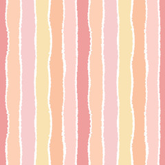 Seamless strip pattern. Vertical lines with torn paper effect. Shred edge background. Summer, warm, light, yellow, rose, cream, white, pastel colors. Vector illustration - 102255017