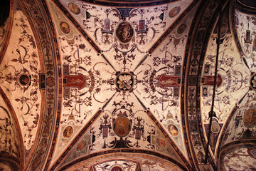 Medieval ceiling fresco in the Palazzo Vecchio, Florence, Italy - 102255038