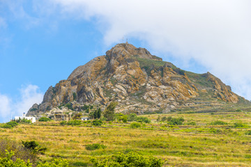 Panoramic view of the greek countryside in the island of Mykonos