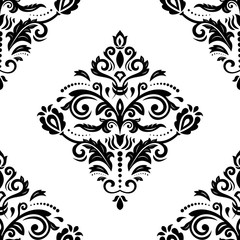 Damask seamless black and white ornament. Traditional pattern. Classic oriental background