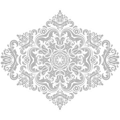 Oriental silver pattern with arabesques and floral elements. Traditional classic ornament