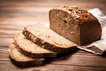 Bread assortment on wooden surface