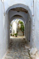 Fototapeta na wymiar Small traditional alley in Santorini, Greece. Beautiful aegean a
