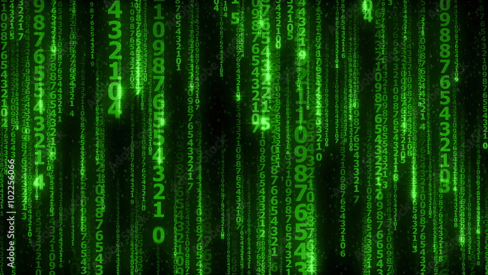 Poster the many sparkling falling green lines digits - seamless loop, background